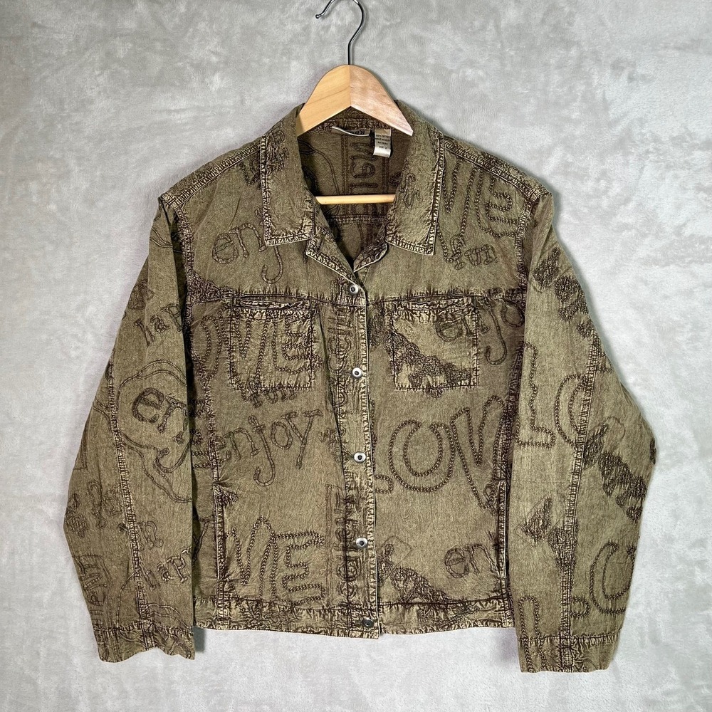 Vintage‎ Chicos Design Embroidered Jacket Sz 3 XL? Artsy Art to Wear Boho Love
